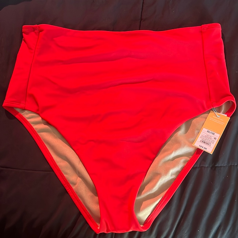 Red High Waist Tummy Control Bikini Bottom